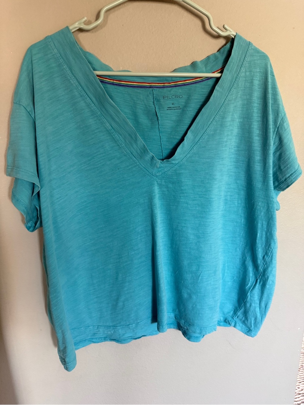 Pilcro Short-Sleeve V-Neck Tee in Aqua Blue